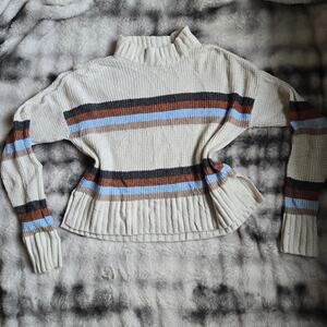 Striped Mock Neck Knit Sweater Women’s Medium
